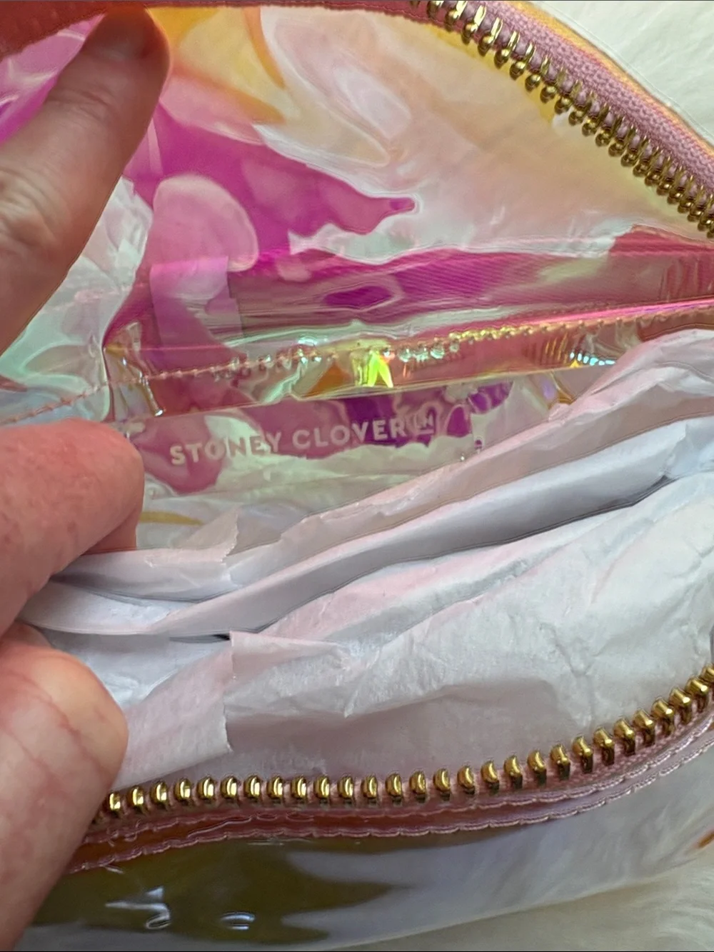 🆕 Stoney Clover Lane - “Luck & Love” Iridescent Clear Pink Classic Fanny